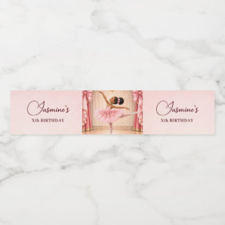 African American Ballerina Birthday Pink Elegant Water Bottle Label