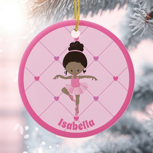African American Ballerina Custom Pink Christmas Ceramic Tree Decoration (Creator Uploaded)