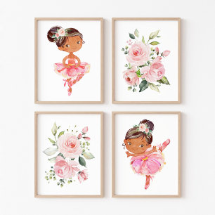 African American Ballerina, Flowers, Girl Nursery