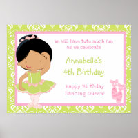 African American Ballerina & Green Damask Birthday