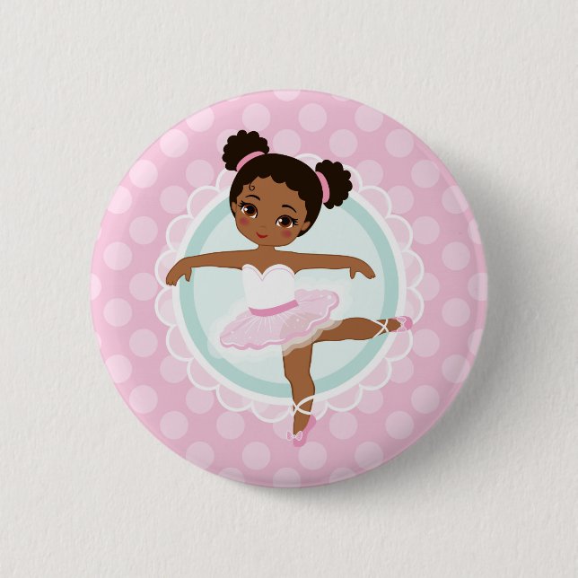 African American Ballerina - Pink Ballet Dancer 6 Cm Round Badge (Front)