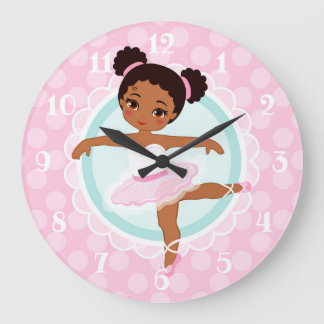African American Ballerina - Pink Ballet Dancer Large Clock