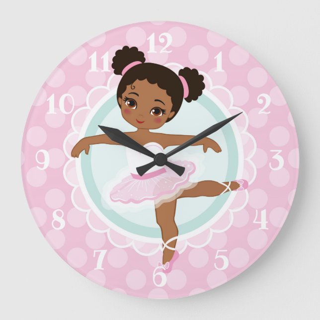 African American Ballerina - Pink Ballet Dancer Large Clock (Front)