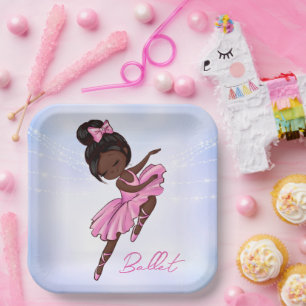 African American Ballerina Pink, Purple Ballet Paper Plate