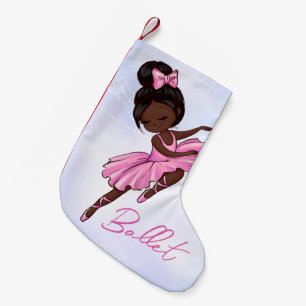 African American Ballerina Pink Tutu Ballet Dance Small Christmas Stocking