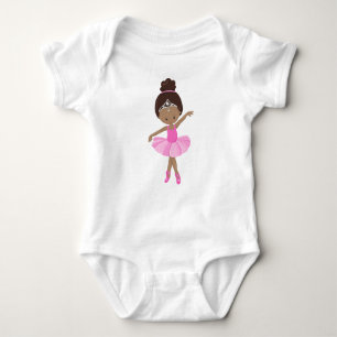 African American Ballerina, Pink Tutu, Ballet Girl Baby Bodysuit