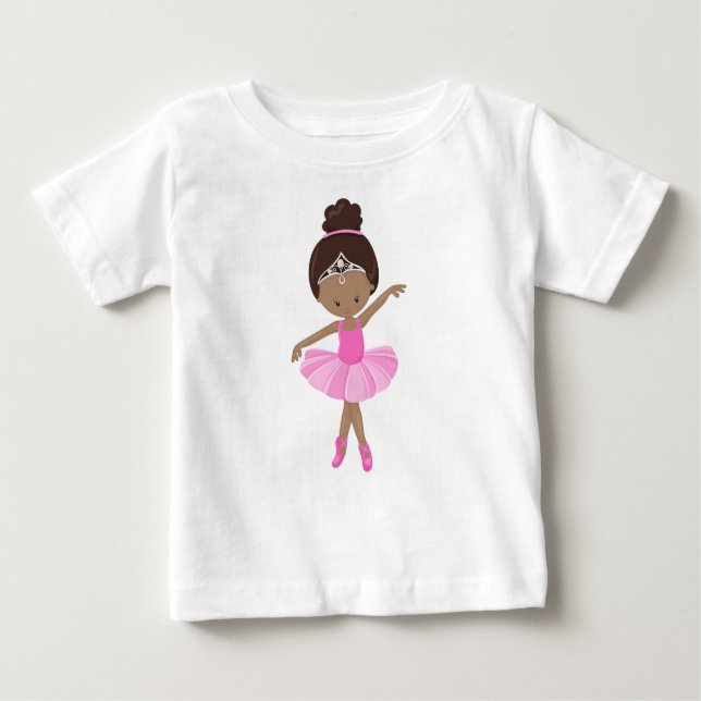 African American Ballerina, Pink Tutu, Ballet Girl Baby T-Shirt (Front)