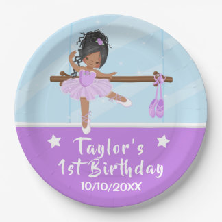 African American Ballerina Purple Tutu Birthday Pa Paper Plate