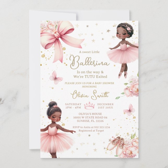 African American Ballerina TuTu Baby Shower  Invitation (Front)