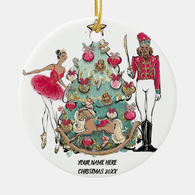 African American Ballet Dancer and Nutcracker Ceramic Tree Decoration (Front)