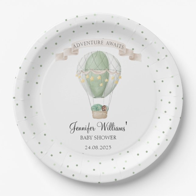 African American balloon baby shower paper plates (Front)