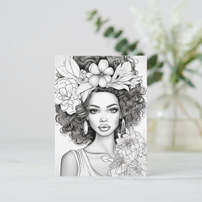 African American Beauty | Colour Your Own Postcard (Standing Front)