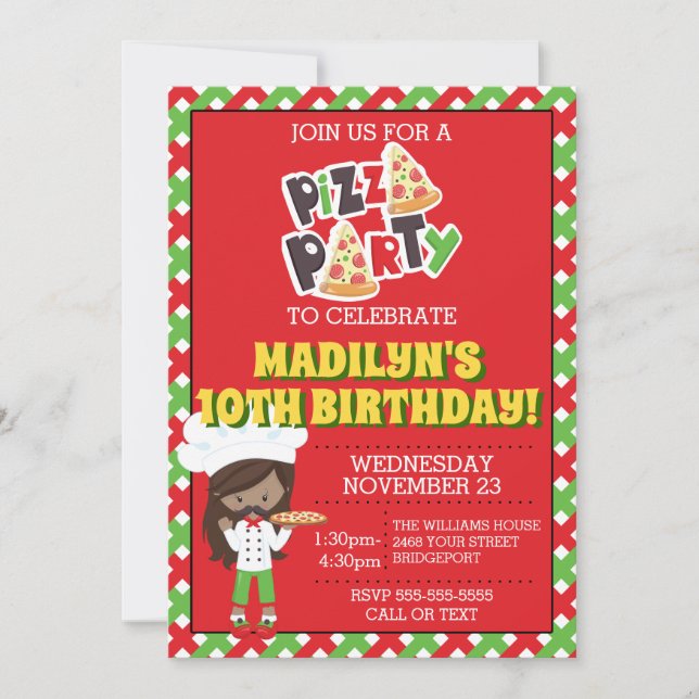 African American Birthday Girl Pizza Party Invitation (Front)