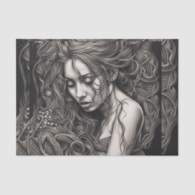 African American Black and White Woman Decoupage  Tissue Paper (Front)