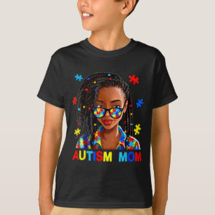 African American Black Autism Mom Afro Autism Awar T-Shirt