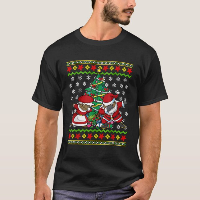 African American Black Dabbing Santa Mrs Claus Chr T-Shirt (Front)