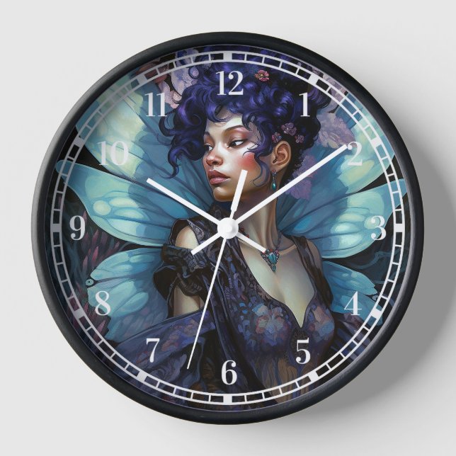 African American Black Fairy Fantasy Art Clock (Front)