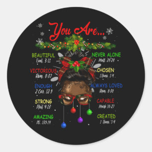 African American Black Girl God Say I Am Christmas Classic Round Sticker
