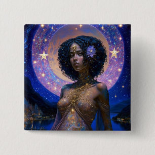 African American Black Goddess Queen Fantasy Art B 15 Cm Square Badge