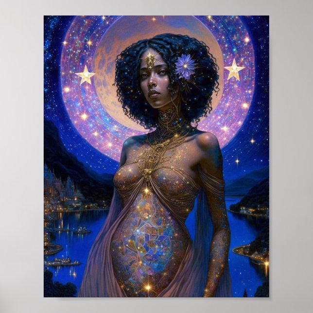 African American Black Goddess Queen Fantasy Art P Poster (Front)