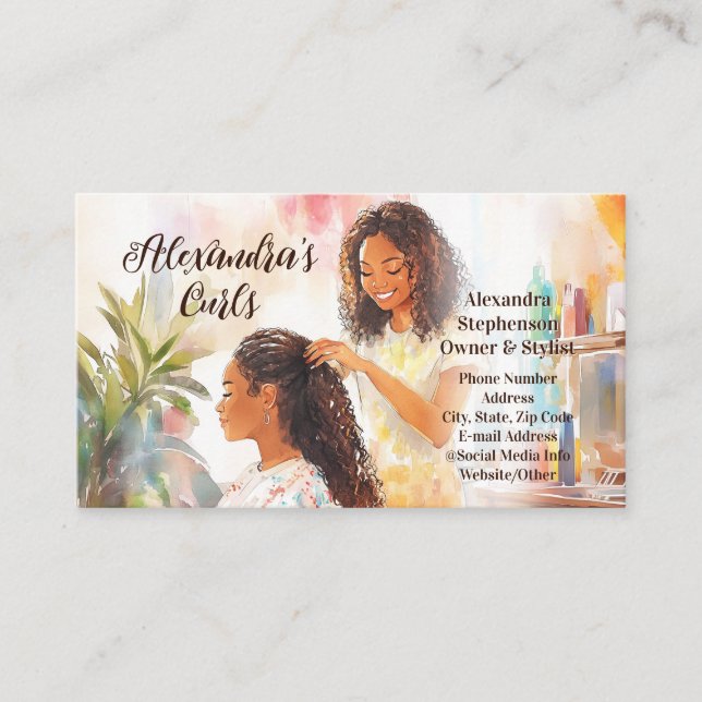 African-American Black Hairstylist Natural Hair Business Card (Front)