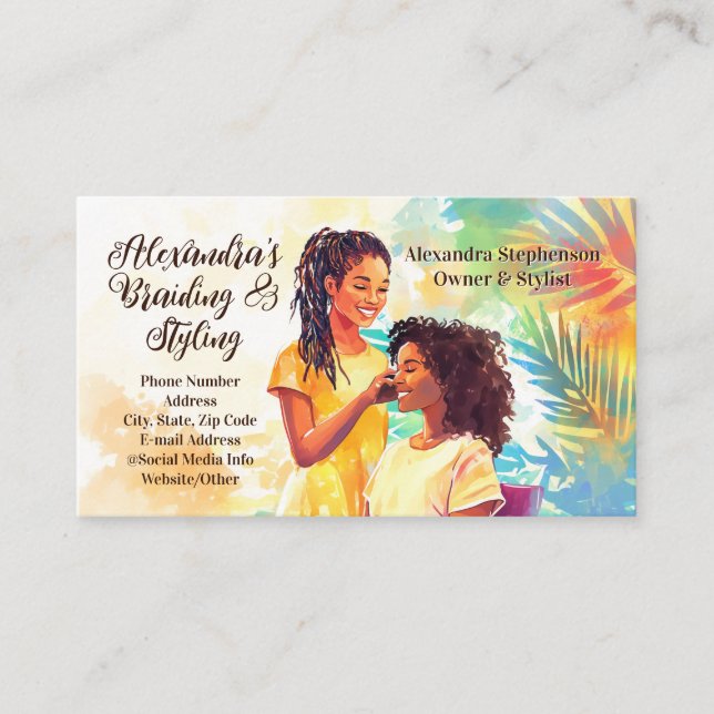 African-American Black Hairstylist Salon Braiding Business Card (Front)