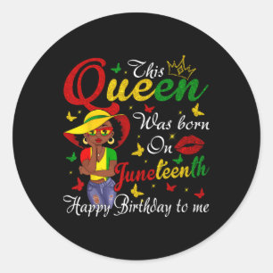 African American Black Queen Happy Birthday Junete Classic Round Sticker