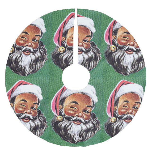 African American Black Santa Claus Christmas Brushed Polyester Tree Skirt (Front)