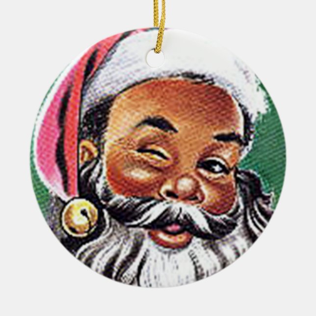 African American Black Santa Claus Christmas Ceramic Tree Decoration (Front)