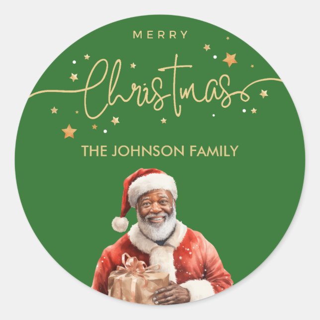 African American Black Santa Claus Christmas Classic Round Sticker (Front)