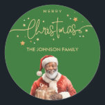 African American Black Santa Claus Christmas Classic Round Sticker<br><div class="desc">The "Santa's Joyful Spirit" collection brings a unique and festive design,  celebrating diversity during the Christmas season. Featuring a joyful Black Santa Claus,  this collection adds a heartwarming and inclusive touch to holiday traditions. Spread holiday cheer with this design that honours representation and the magic of Christmas for all.</div>
