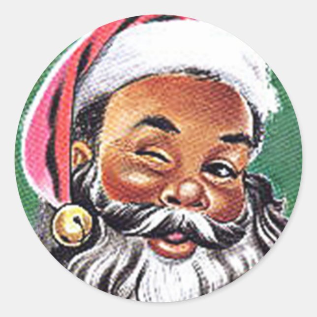 African American Black Santa Claus Christmas Classic Round Sticker (Front)