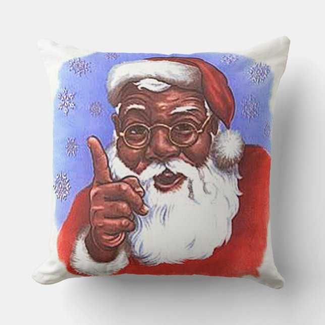 African American Black Santa Claus Christmas Cushion (Front)
