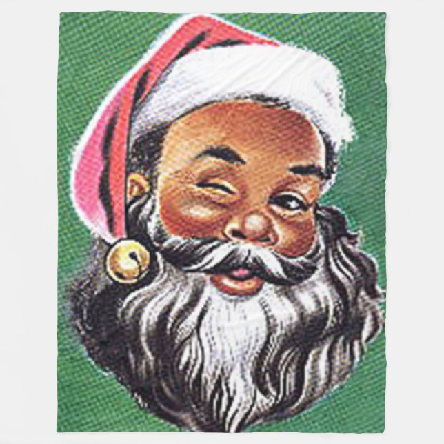 African American Black Santa Claus Christmas Fleece Blanket (Front)