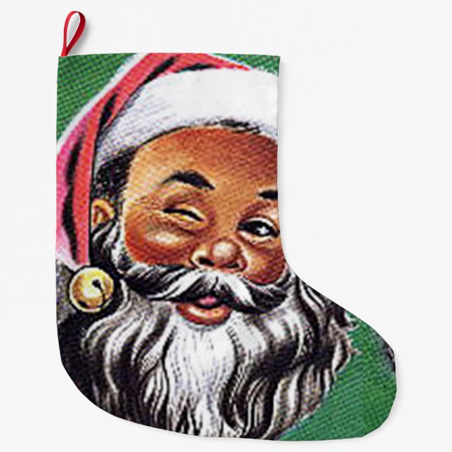 African American Black Santa Claus Christmas Large Christmas Stocking (Front)