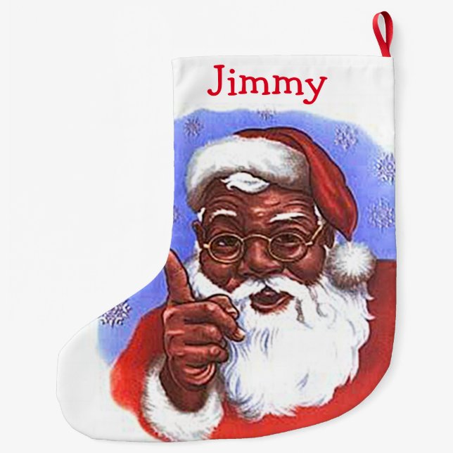 African American Black Santa Claus Christmas Large Christmas Stocking (Back)