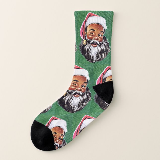 African American Black Santa Claus Christmas Socks (Left Outside)
