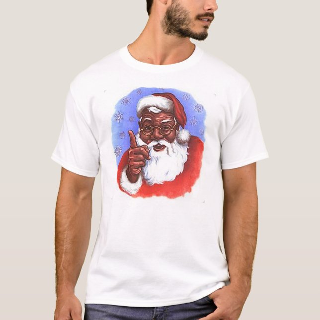 African American Black Santa Claus Christmas T-Shirt (Front)