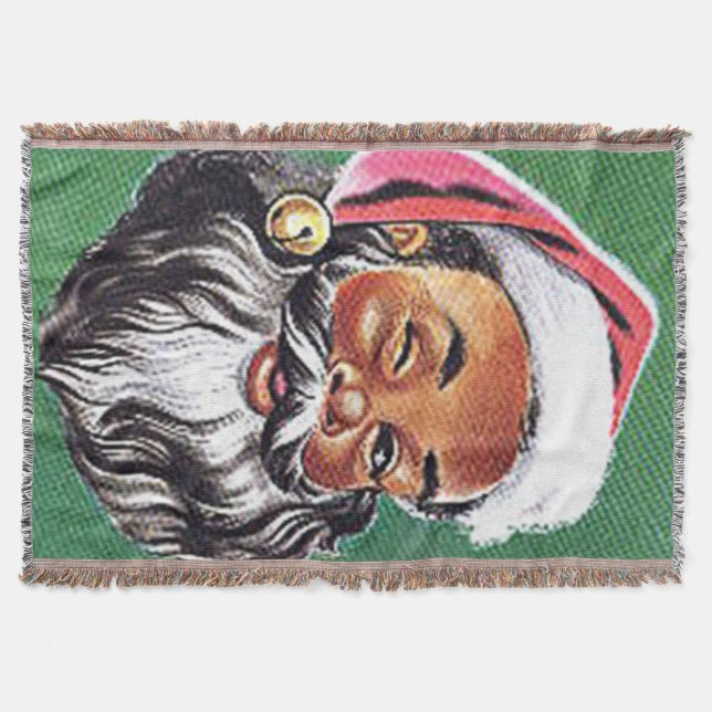 African American Black Santa Claus Christmas Throw Blanket (Front)