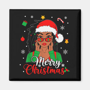African American Black Woman Loc'd Girl Merry Chri Magnet