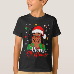 African American Black Woman Loc'd Girl Merry Chri T-Shirt