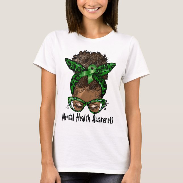 African American Black Woman Mental Health Awarene T-Shirt (Front)