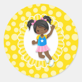 African American Bounce House Jumping Girl Classic Round Sticker