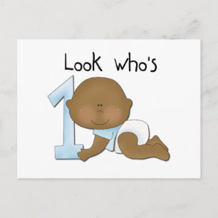 African American Boy 1st Birthday Tshirts and Gift Postcard