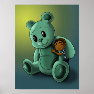 African American Boy and Teddy Bear Poster