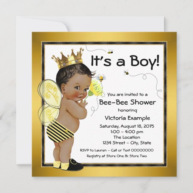 African American Boy Bee Baby Shower Invitation (Front)