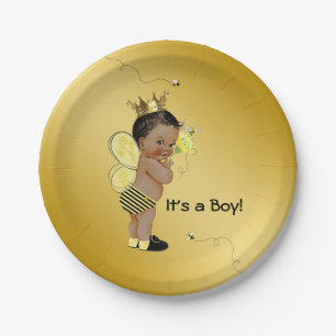 African American Boy Bee Baby Shower Paper Plate