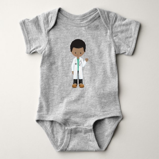 African American Boy, Doctor, Lab Coat, Medicine Baby Bodysuit (Front)