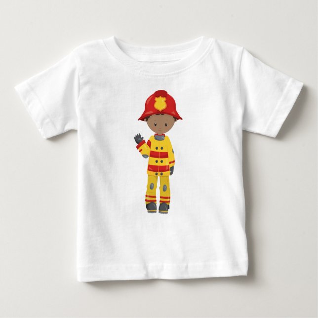 African American Boy, Fireman, Firefighter, Helmet Baby T-Shirt (Front)