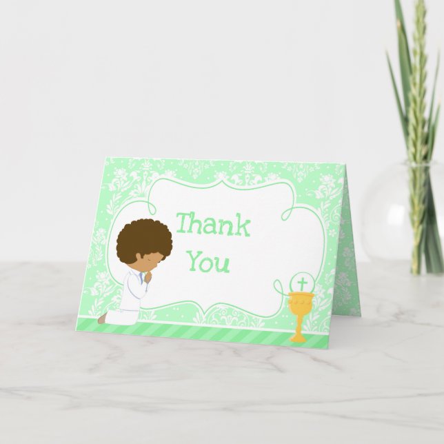 African American Boy First Communion 'Thank You' Thank You Card (Front)